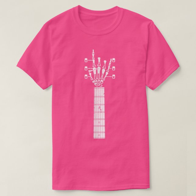 Guitar Nacke med ett sött Sten på Skeleton Hand  T Shirt (Design framsida)