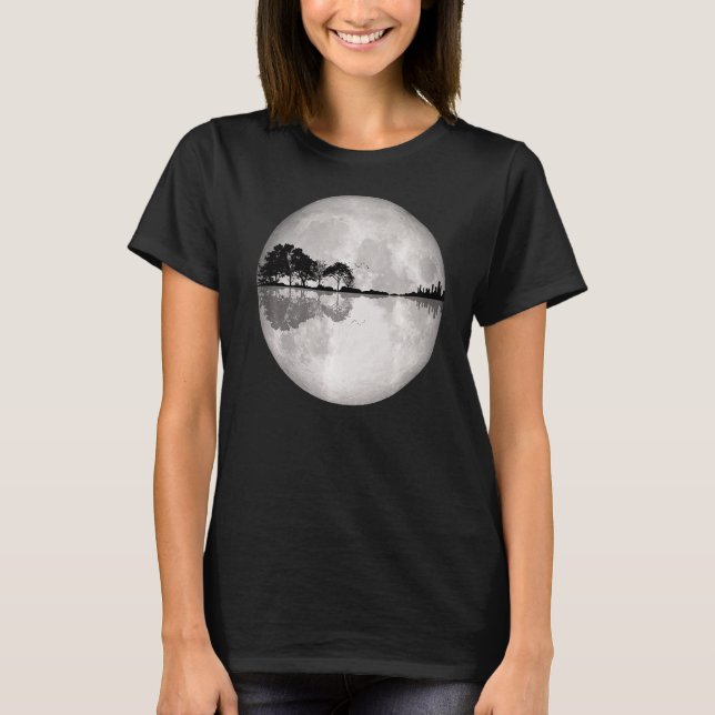 Guitar Nature Måne Retro Stil Guitarist T Shirt (Framsida)