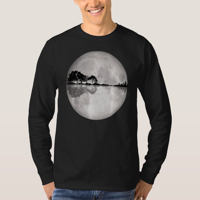 Guitar Nature Måne Retro Stil Guitarist T Shirt (Framsida)