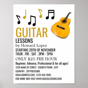 Guitar Notes, Guitar Lessons Reklamation Poster