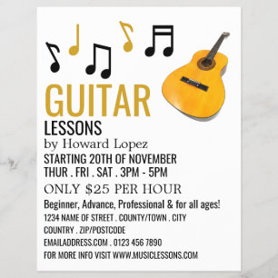 Guitar Notes, Guitar Lessons Reklamflygblad Reklamblad