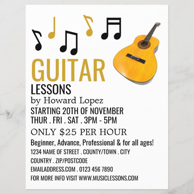 Guitar Notes, Guitar Lessons Reklamflygblad Reklamblad (Framsidan)