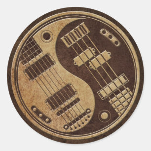 Guitar och Bass Yin Yang med Brown Struktur Runt Klistermärke