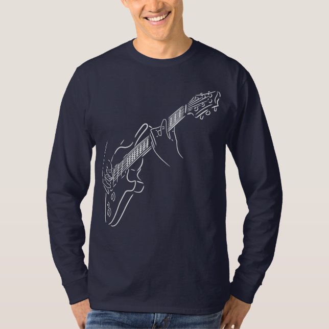 Guitar och Guitarist. Akustiskt vitt instrument. T Shirt (Framsida)
