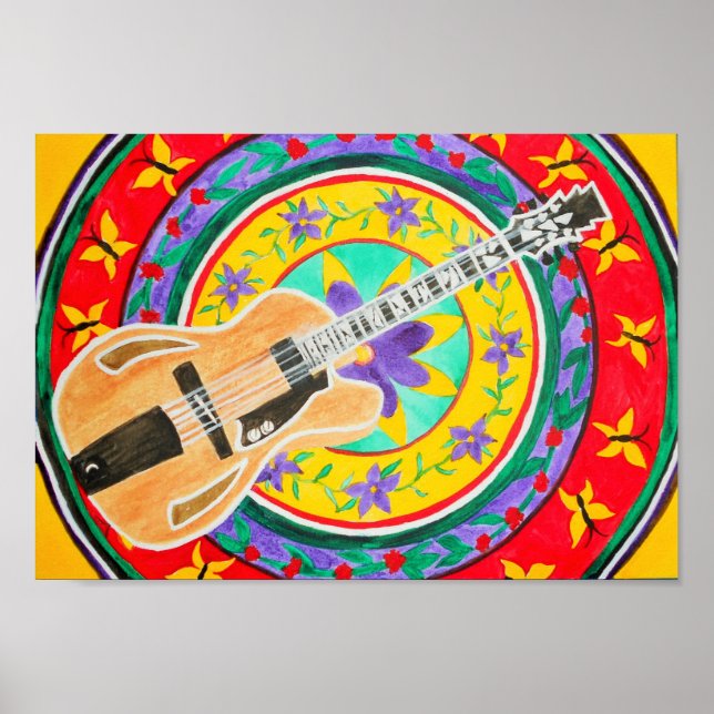 Guitar och Mandala Watercolor Poster (Framsidan)
