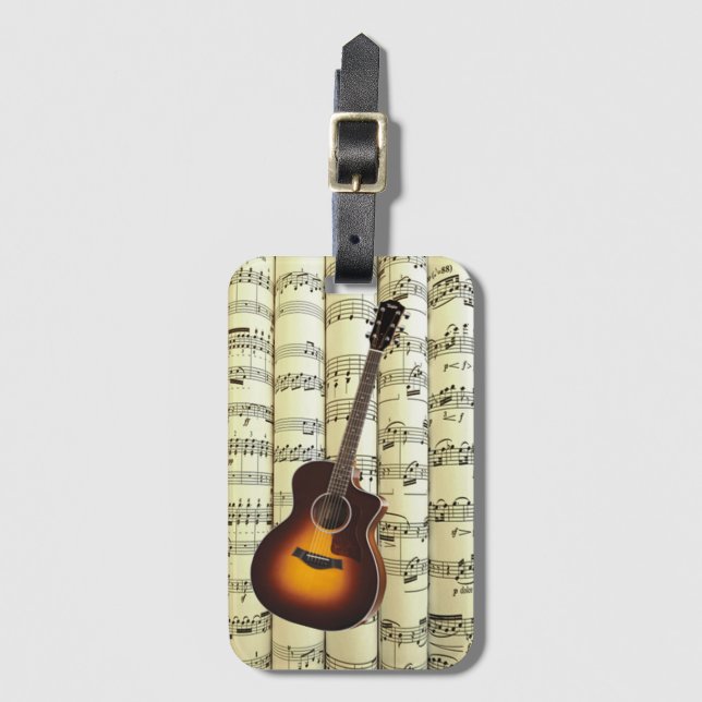 Guitar on Rolled Lakan Music ~ Bagagebricka (Framsida vertikal)