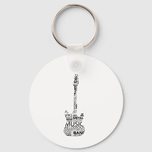 Guitar ord fyller svart musikbild nyckelring (Framsida)