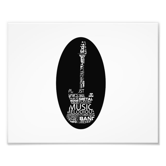 guitar ord fyller vitt på svart musikbild.png fototryck (Framsidan)