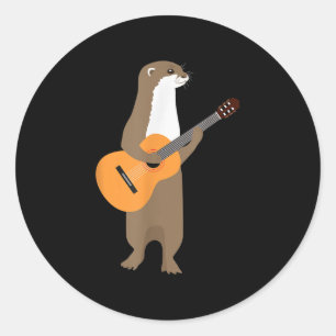 Guitar Otter Animal Kids Guitarist Art ut Runt Klistermärke