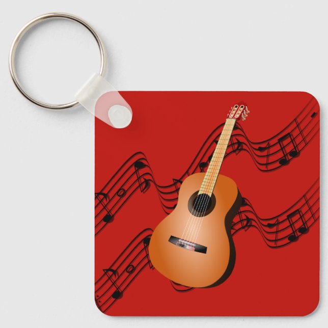Guitar på ljusröd bakgrund nyckelring (Framsida)