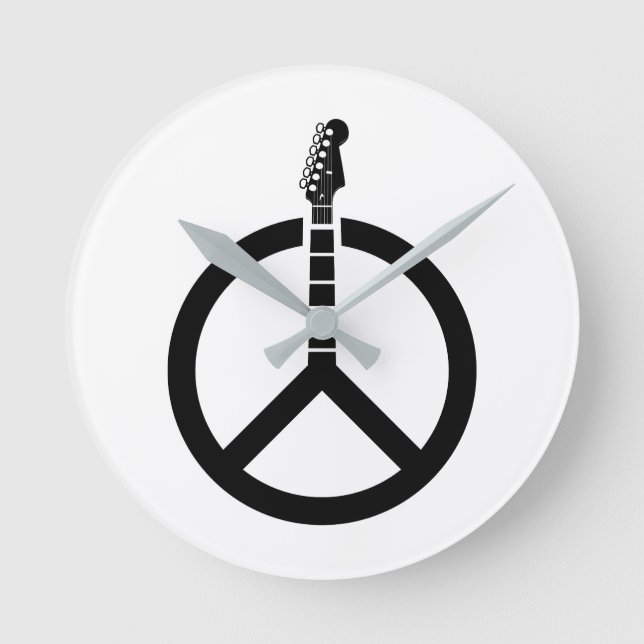 Guitar Peace Sign Rund Klocka (Framsida)