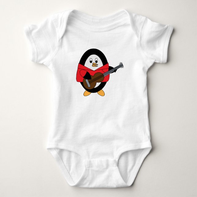 Guitar Penguin Cute Animal T Shirt (Framsida)