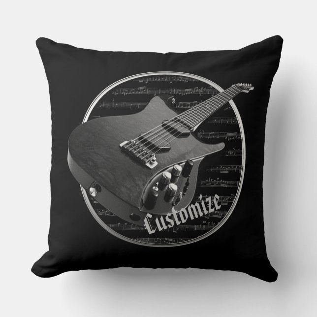 Guitar Pillow för personlig Black & White Electric Kudde (Framsida)