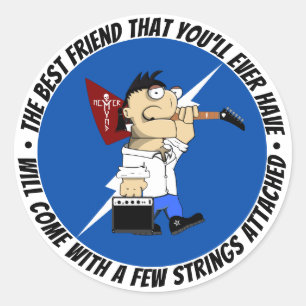 Guitar Player Bästa vän på resan igen, Tecknad Runt Klistermärke