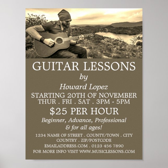 Guitar Player, Guitar Lessons Advertising Poster (Framsidan)