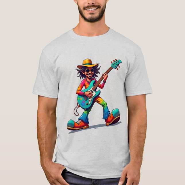 Guitar Player som utför på en Tecknad med en stol T Shirt (Framsida)