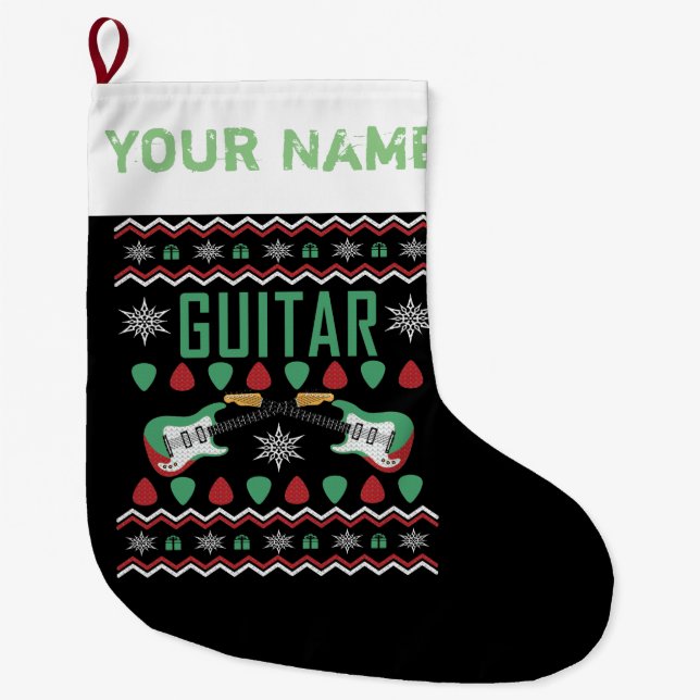 Guitar Player Ugly jul Sweater Stil Stor Julstrumpa (Framsidan)