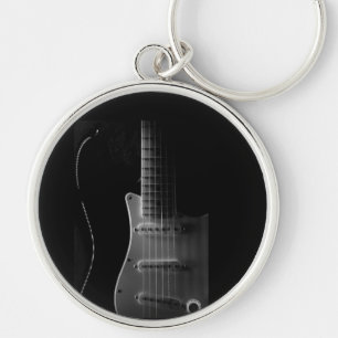***GUITAR PLAYERS KEYCHAIN RUND SILVERFÄRGAD NYCKELRING