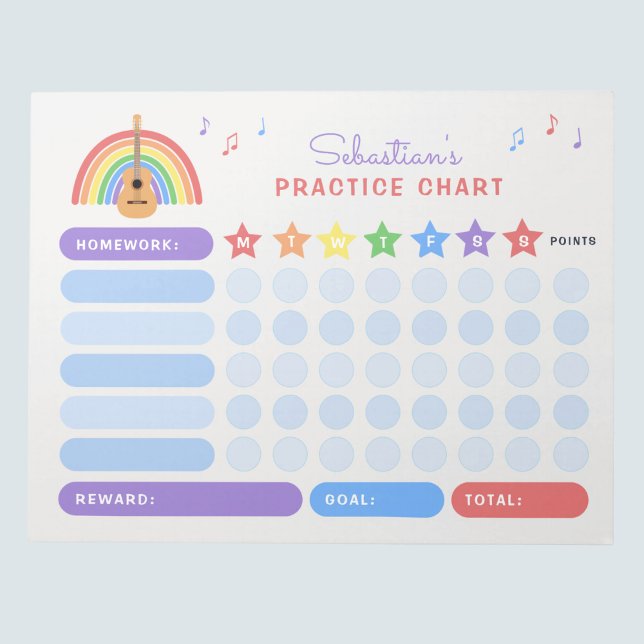 Guitar Practice Musik noter Rainbow Reward Chart Anteckningsblock (Skapare uppladdad)
