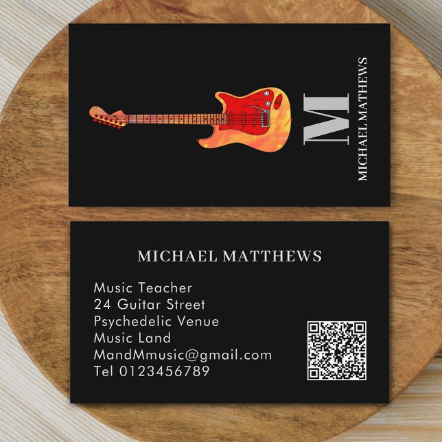 Guitar Professionell Musician Anpassningsbar QR-ko Visitkort (Modern professional musician guitar music teacher qr code Business card minimalist stylish )