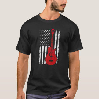 Guitar Red White American Flagga Patriotic 4th of  T Shirt