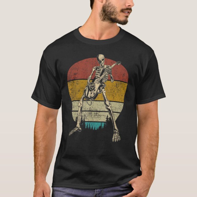 Guitar Retro Skeleton spelar Electric Guitar T Shirt (Framsida)