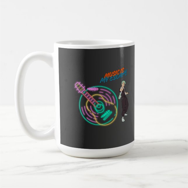 Guitar Rhythm Mug – Music Lover Anime Boy Design Kaffemugg (Vänster)