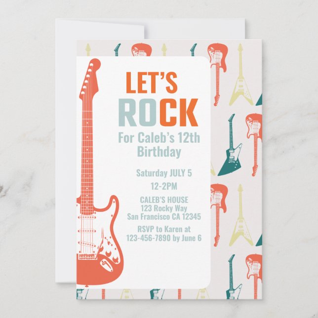Guitar Rock and roll Music Rockstar Birthday Inbjudningar (Framsida)