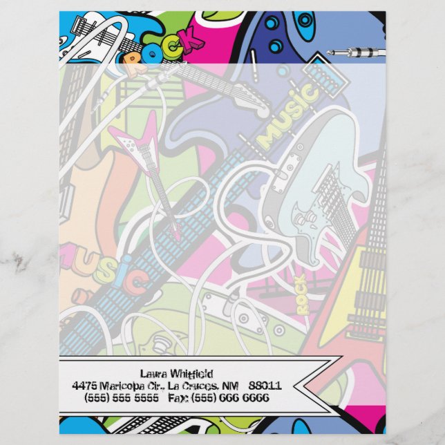 Guitar Rock musik Star Grung Letterhead Stationery Brevhuvud (Framsida)