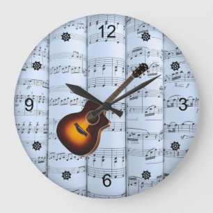 Guitar ~ Rolled Lakan Music ~ Blue Tint Background Stor Klocka