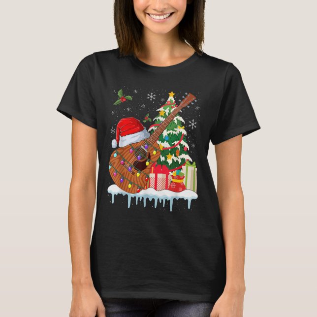 Guitar Santa Hat Christmas Musicians Guitars  T Shirt (Framsida)