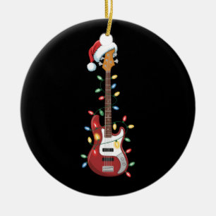 Guitar Santa Hat jul Ljus Bass Player Julafton Julgransprydnad Keramik