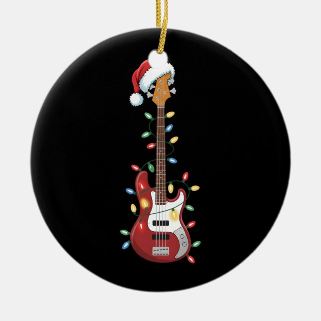 Guitar Santa Hat jul Ljus Bass Player Julafton Julgransprydnad Keramik (Framsidan)