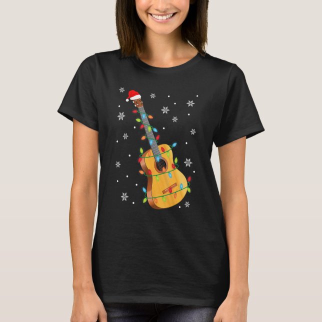 Guitar Santa Hat jul Ljus Funny Music Kärlek T Shirt (Framsida)
