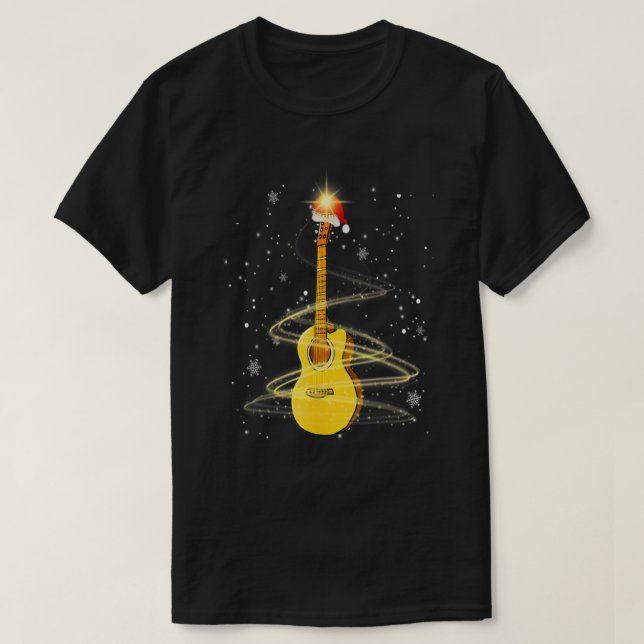 Guitar Santa Hat Julgran Funny Music Kärlek T Shirt (Design framsida)