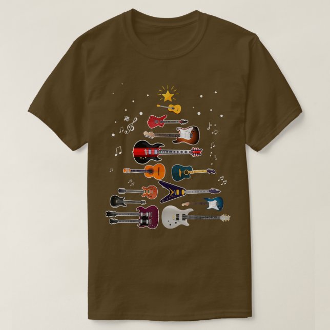 Guitar Santa Hat Julgran Funny Music Kärlek T Shirt (Design framsida)