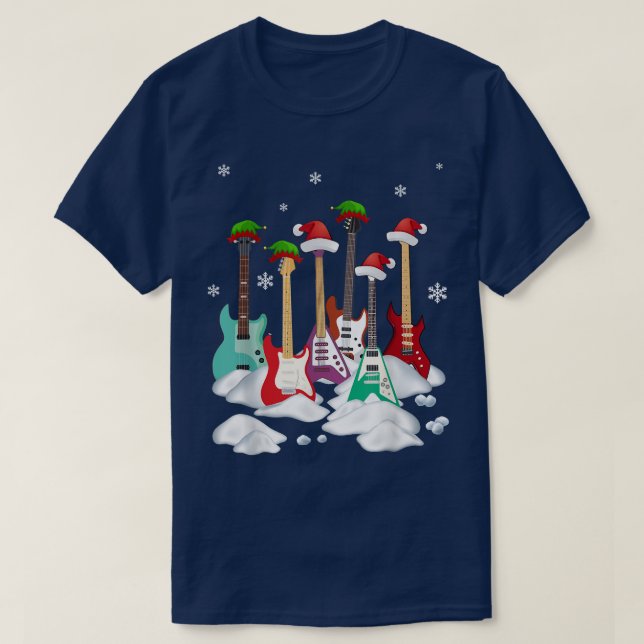 Guitar Santa Hat Julgran Funny Music Kärlek T Shirt (Design framsida)