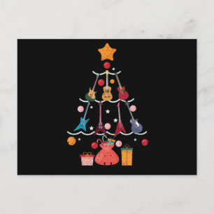 Guitar Santa Hat Julgran Funny Vykort