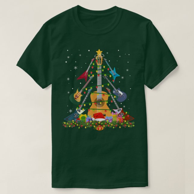 Guitar Santa Hat Julgran Music Kärlek Julafton T Shirt (Design framsida)