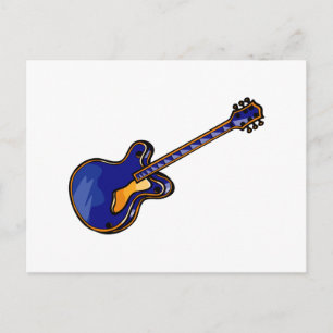 Guitar Semi Hollow Simple Blue Graphic Vykort