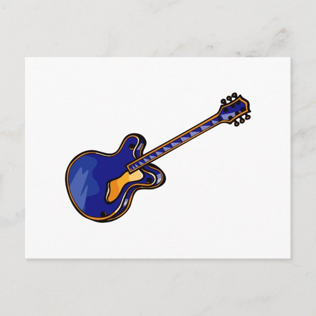 Guitar Semi Hollow Simple Blue Graphic Vykort (Framsida)