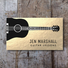 guitar silhouette på faux guld foil visitkort