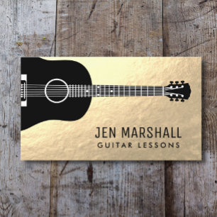 guitar silhouette på faux guld foil visitkort