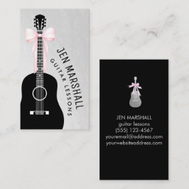 Guitar silhouette-rosa på faux silver-folie visitkort