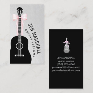 Guitar silhouette-rosa på faux silver-folie visitkort