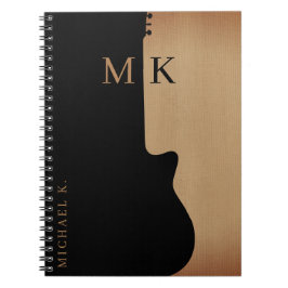 Guitar Silhouette Tan Wood Name Monogram  Anteckningsbok