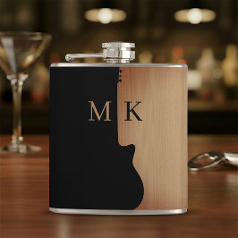 Guitar Silhouette Tan Wood Name Monogram Fickplunta