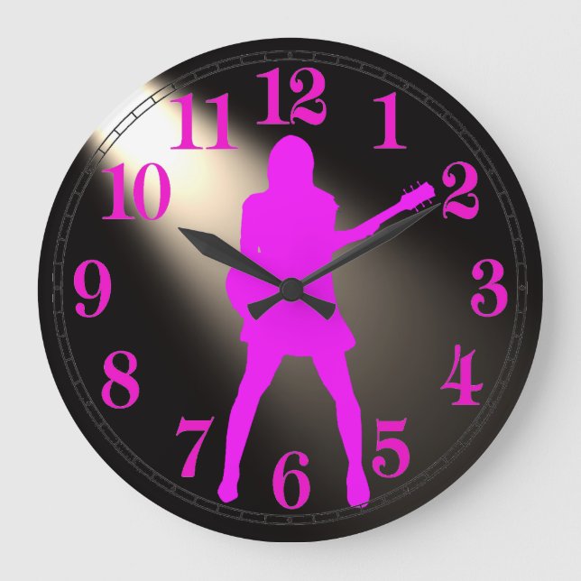 Guitar Siluhette for Round (Large) Wall Clock Stor Klocka (Framsida)