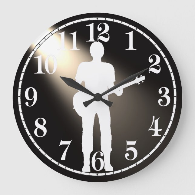 Guitar Siluhette for Round (Large) Wall Clock Stor Klocka (Framsida)