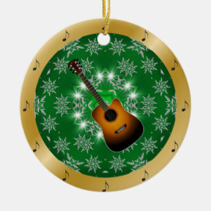 Guitar ~ Silver ~ Grönt ~ Guld ~ jul ~ jul ~ jul ~ Julgransprydnad Keramik